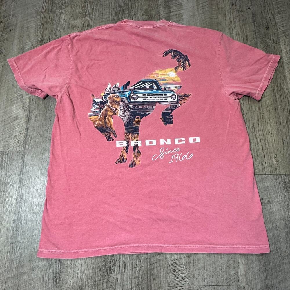 Bronco Short Sleeve Pink Tee Shirt Adult Size XL Distressed Logo Truck Ford